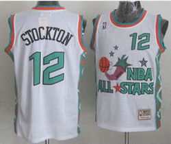 Utah Jazz #12 John Stockton Throwback White 1996 All Star Authentic NBA Basketball jerseys