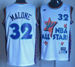 Utah Jazz #32 Karl Malone Throwback White 1995 All Star Authentic Stitched NBA jersey