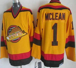 Vancouver Canucks #1 Kirk McLean Yellow Throwback CCM Authentic Stitched NHL Jersey