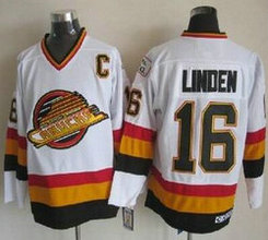 Vancouver Canucks #16 Trevor Linden White Throwback CCM A Patch Authentic Stitched NHL Jerseys