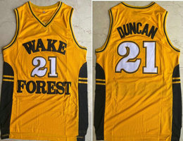 Wake Forest Demon Deacons #21 Tim Duncan Yellow College Basketball stitched Jersey