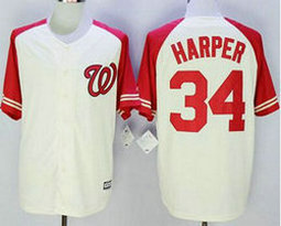 Washington Nationals #34 Bryce Harper Cream Red Exclusive Game Authentic Stitched MLB Jersey