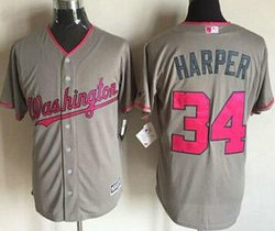 Washington Nationals #34 Bryce Harper Grey Mother's Day Game Authentic Stitched MLB jersey