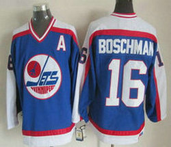 Winnipeg Jets #16 Laurie Boschman Blue CCM Vintage Throwback Authentic Stitched NHL jersey