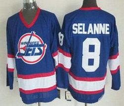 Winnipeg Jets #8 Teemu Selanne Blue CCM Vintage Throwback Authentic Stitched NHL Jersey