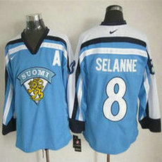 Winnipeg Jets #8 Teemu Selanne Light Blue Nike Throwback Authentic Stitched NHL Jersey