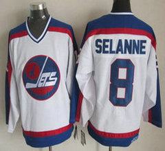 Winnipeg Jets #8 Teemu Selanne White Blue CCM Vintage Throwback Authentic Stitched NHL jersey