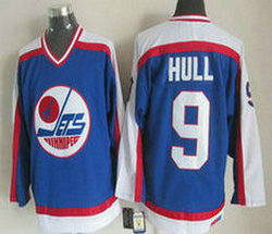 Winnipeg Jets #9 Bobby Hull Blue CCM Vintage Throwback Authentic Stitched NHL jersey