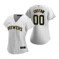 Women's Custom Nike Milwaukee Brewers White Stripes Game Authentic Stitched MLB Jersey