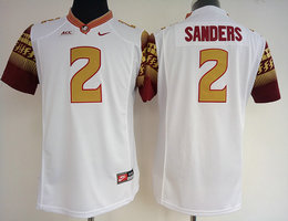 Women's Florida State Seminoles #2 Deion Sanders White College Stitched NCAA Jersey
