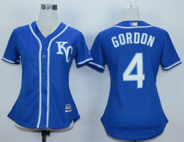 Women's Kansas City Royals #4 Alex Gordon KC Blue Authentic Stitched MLB Jersey