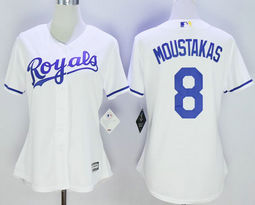 Women's Kansas City Royals #8 Mike Moustakas White Authentic Stitched MLB Jersey