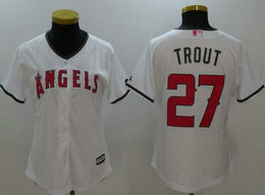 Women's Los Angeles Angels of Anaheim #27 Mike Trout White Mother day Authentic Stitched MLB Jersey