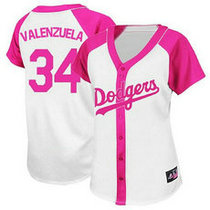 Women's Los Angeles Dodgers #34 Fernando Valenzuela White Pink Authentic Stitched MLB Jersey