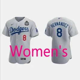 Women's Los Angeles Dodgers #8 Enrique Hernandez Gray red 8 in front jersey