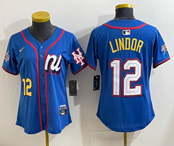 Women's National League #12 Francisco Lindor Blue 2025 All-Star Baseball Jersey