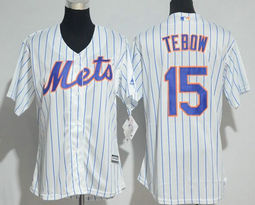 Women's New York Mets #15 Tim Tebow White New Majestic Authentic Stitched MLB Jersey