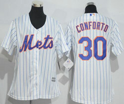Women's New York Mets #30 Michael Conforto White With Blue Pinstripe Authentic Stitched MLB jersey