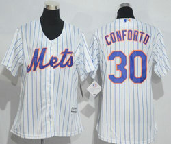 Women's New York Mets #30 Michael Conforto White With Blue Pinstripe Authentic Stitched MLB jersey
