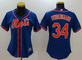 Women's New York Mets #34 Noah Syndergaard Blue New Majestic Authentic Stitched MLB Jerseys