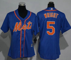 Women's New York Mets #5 David Wright Blue Orange Font Authentic Stitched MLB Jersey