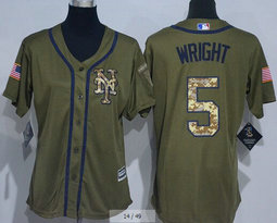 Women's New York Mets #5 David Wright Green Salute to Service MLB Jersey