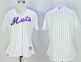 Women's New York Mets Blank White With Blue Pinstripe Authentic Stitched MLB jersey