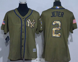 Women's New York Yankees #2 Derek Jeter Green Salute to Service Authentic Stitched MLB Jersey