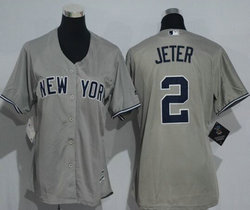 Women's New York Yankees #2 Derek Jeter Grey New Majestic Authentic Stitched MLB Jersey