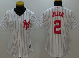 Women's New York Yankees #2 Derek Jeter White Mother's day Authentic Stitched MLB Jersey