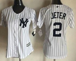 Women's New York Yankees #2 Derek Jeter White New Majestic Authentic Stitched MLB Jersey