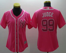 Women's New York Yankees #99 Aaron Judge Pink fashion Authentic stitched MLB jersey