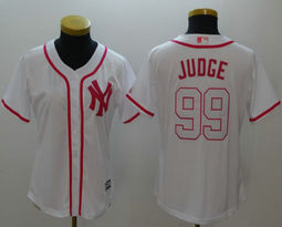 Women's New York Yankees #99 Aaron Judge White Pink Authentic stitched MLB jersey