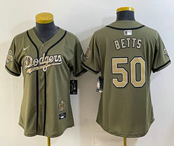 Women's Nike Angeles Dodgers #50 Mookie Betts Olive 2026 Military Appreciation Day Jersey