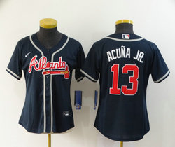 Women's Nike Atlanta Braves #13 Ronald Acuna Jr Blue Game Authentic Stitched MLB Jersey