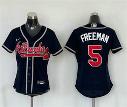 Women's Nike Atlanta Braves #5 Freddie Freeman Navy Blue Authentic Stitched MLB Jersey