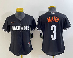 Women's Nike Baltimore Orioles #3 Jorge Mateo Black 2023 City Authentic Stitched MLB Jersey