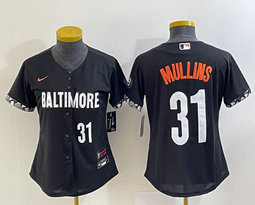 Women's Nike Baltimore Orioles #31 Cedric Mullins Black 2023 City White 31 on front Authentic Stitched MLB Jersey