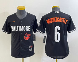 Women's Nike Baltimore Orioles #6 Ryan Mountcastle Black 2023 City Team Logo on front Authentic Stitched MLB Jersey
