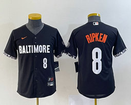 Women's Nike Baltimore Orioles #8 Cal Ripken Black 2023 City White 8 on front Stitched MLB Jersey