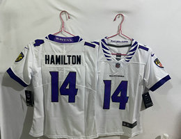 Women's Nike Baltimore Ravens #14 Kyle Hamilton White 2026 Authentic Stitched NFL Jersey