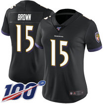 Women's Nike Baltimore Ravens #15 Marquise Brown 100th Season Black Vapor Untouchable Authentic Stitched NFL Jersey