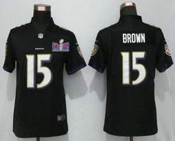 Women's Nike Baltimore Ravens #15 Marquise Brown Black Vapor Untouchable With 2024 Super Bowl (LVIII ) patch Jersey