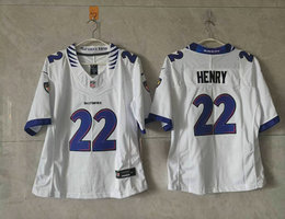 Women's Nike Baltimore Ravens #22 Derrick Henry White 2026 Authentic Stitched NFL Jersey