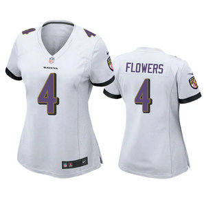 Women's Nike Baltimore Ravens #4 Zay Flowers White Authentic stitched NFL jersey