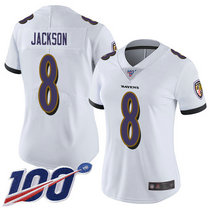 Women's Nike Baltimore Ravens #8 Lamar Jackson 100th Season White Vapor Untouchable Limited Authentic Stitched NFL Jersey