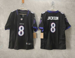 Women's Nike Baltimore Ravens #8 Lamar Jackson Black 2026 Authentic Stitched NFL Jersey