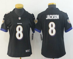 Women's Nike Baltimore Ravens #8 Lamar Jackson Black Vapor Untouchable Authentic stitched NFL jersey