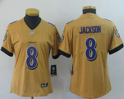 Women's Nike Baltimore Ravens #8 Lamar Jackson Gold Inverted Legend Vapor Untouchable Authentic Stitched NFL jersey