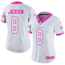 Women's Nike Baltimore Ravens #8 Lamar Jackson Limited White Pink Rush Authentic Stitched NFL Jersey